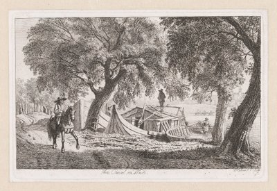 Aangemeerde boten bij een kanaal in Wenen door Johann Christoph Erhard