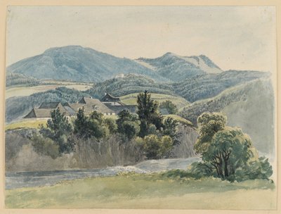 Rivier- en berglandschap bij Glocknitz door Johann Christoph Erhard