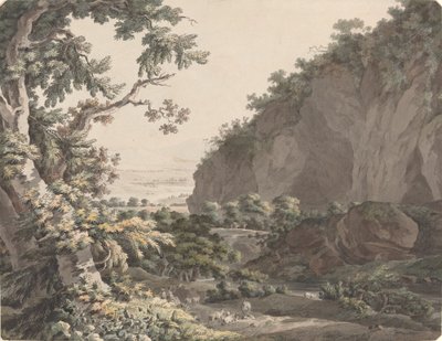 Een beboste vallei met rotsachtige kliffen door Johann Conrad Steiner