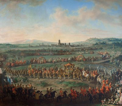Intocht van keizer Franz I. Stephan en zijn zoon Joseph (II.) in Frankfurt op 29 maart 1764 door Johann Dallinger von Dalling