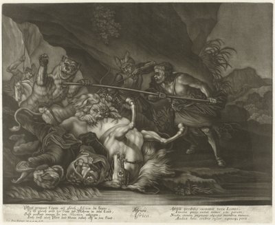 Jacht op leeuwen en beren door Johann Elias Ridinger