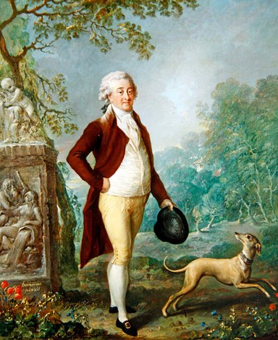 Een portret van een heer met zijn hond door Johann Ernst Heinsius