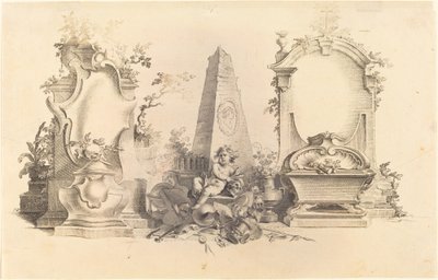 Moderne cartouche met symbolen van de dood door Johann Esaias Nilson
