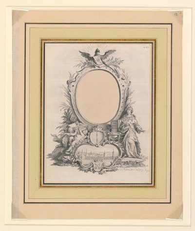 Ontwerp voor de lijst van het portret van Frederik V, koning van Denemarken door Johann Esais Nilson
