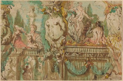 Een Plafondontwerp met Allegorische Figuren door Johann Evangelist Holzer