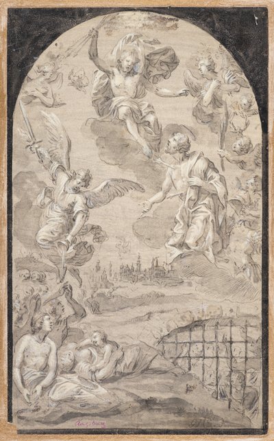 Heilige die bij Christus pleit om de bliksem niet op de stad Augsburg te werpen door Johann Georg Melchior (1625 1705) Schmittner