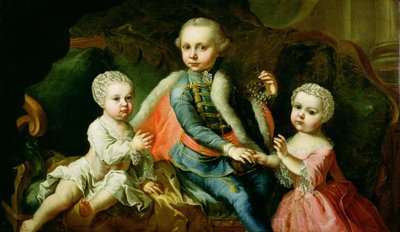 Drie Kinderen Zittend op een Bank, vermoedelijk leden van de Esterhazy Familie, 1771 door Johann Georg Weikert