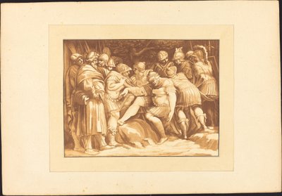 Stervende Epaminondas door Johann Gottlieb Prestel after Polidoro da Caravaggio