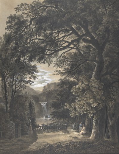 Familie Verzameld Voor een Monument in een Landschap met een Waterval, 1805 door Johann Heinrich Meyer