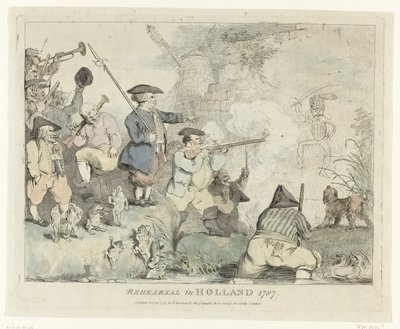 De Repetitie Vier Engelse spotprenten op de Patriotten in 1787 door Johann Heinrich Ramberg