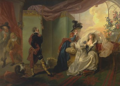 Olivia, Maria en Malvolio uit "Twelfth Night," Act III, Scene iv door Johann Heinrich Ramberg