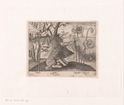 Serie prenten met bloemen en dieren in een landschap door Johann Hogenberg