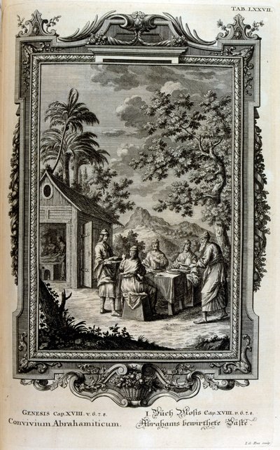 Abraham bezocht door engelen door Johann Jakob Scheuchzer