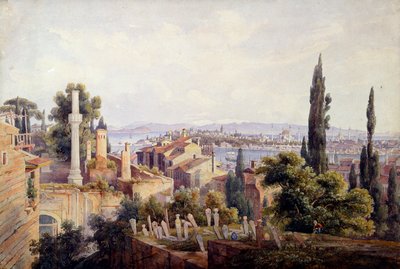 Uitzicht op Constantinopel en de Gouden Hoorn door Johann Jakob Wolfensberger