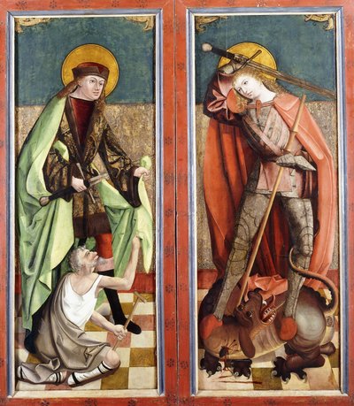 Sint-Maarten en de bedelaar; en Sint-Joris en de draak - de vleugels van een altaarstuk door Johann Koerbecke