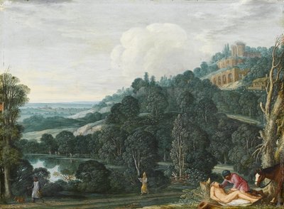 Een uitgestrekt landschap met de barmhartige Samaritaan door Johann König