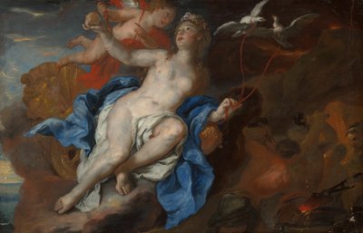 Venus en Cupido bij de smidse van Vulcanus door Johann Michael Rottmayr