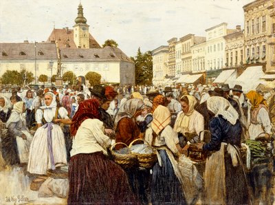 De Markt, Misfrau (olieverf op doek) door Johann Nepomuk Geller