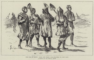 De oorlog in Egypte, Arabische en zwarte kolensjouwers in Port Said door Johann Nepomuk Schonberg