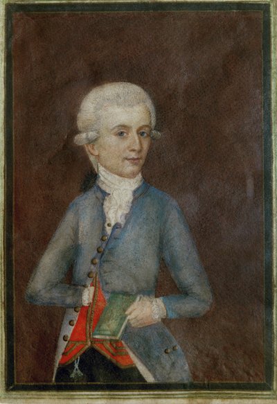 Wolfgang Amadeus Mozart (ca ... (gouache op perkament) door Johann Nepomuk della Croce