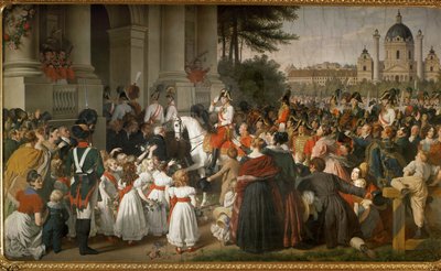 Keizer Frans I keert terug naar Wenen na de slag bij Leipzig ... (muurschildering) door Johann Peter Krafft