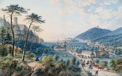 Uitzicht op het Weilburg-paleis bij Baden nabij Wenen door Johann Raulino