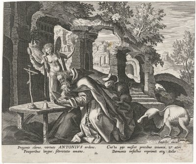 Antonius de Grote als kluizenaar door Johann Sadeler (I)