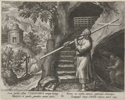 Heilige Theodorus Tiro als kluizenaar door Johann Sadeler (I)