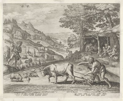 Kaïn en Abel als landbouwer en herder door Johann Sadeler (I)