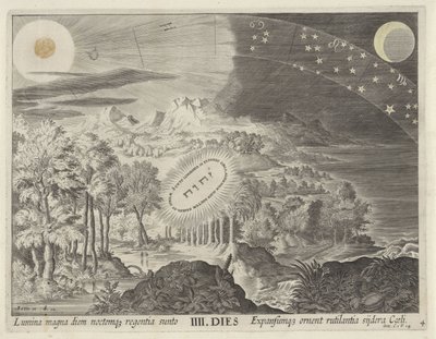 Schepping van de zon, de maan en de sterren door Johann Sadeler (I)