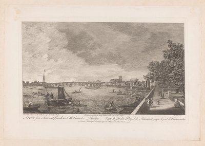 Gezicht van Somerset Gardens op de Westminster brug te Londen door Johann Sebastian Muller