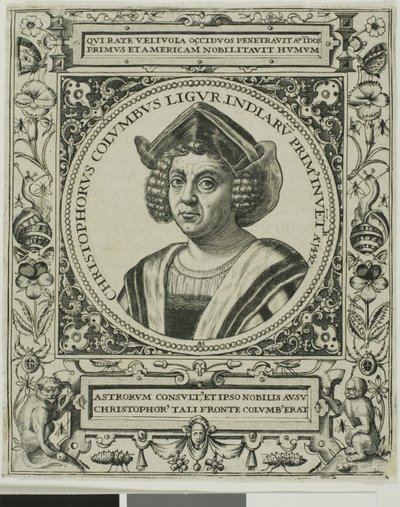 Christoffel Columbus, frontispice uit deel 5 van Theodor de Bry