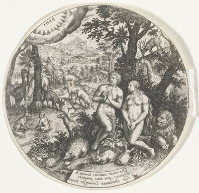 God spreekt met Adam en Eva in het Paradijs door Johann Theodor de Bry