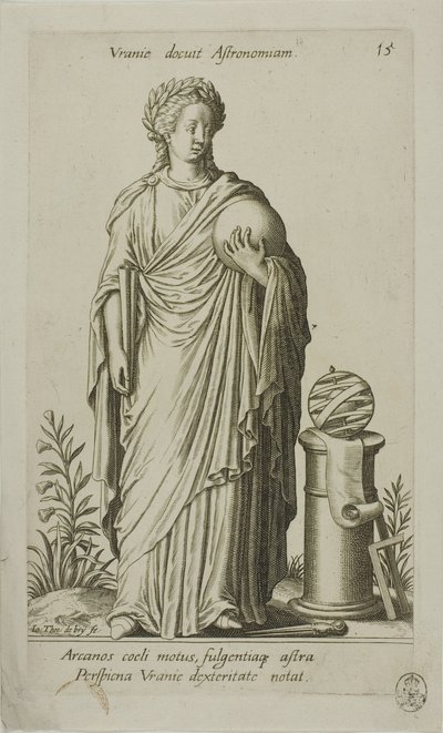 Urania, Muse van de Astronomie, plaat 15 van Parnassus Biceps door Johann Theodor de Bry
