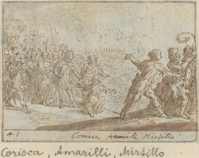 Corisca, Amarilli en Mirtillo door Johann Wilhelm Baur