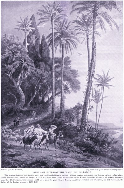 Abraham betreedt het land Palestina 2250 v.Chr. door Johann Wilhelm Schirmer