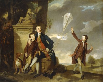 Groepsportret van George Fitzgerald met zijn Zonen George, vliegend met een Vlieger, en Charles door Johan Joseph Zoffany