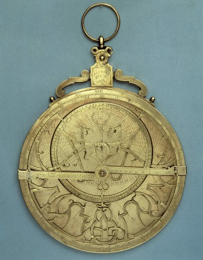Astronomisch instrument: een astrolabium door Johannes Stoeffler (1452-1531), gemaakt in de 16e eeuw. Parijs, Brieux Collectie door Johannes Stoeffler