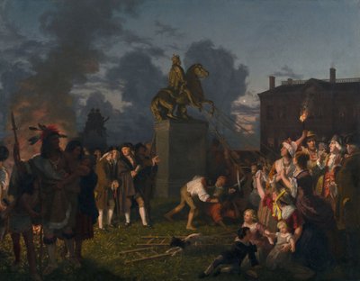 Het standbeeld van koning George III neerhalen, N.Y.C. door Johannes Adam Simon Oertel