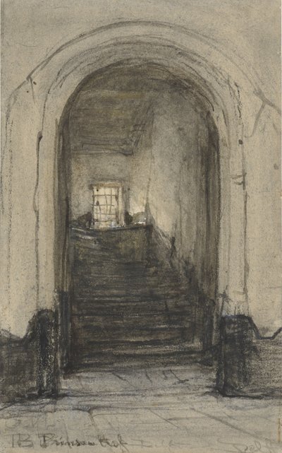 De trap in het Prinsenhof te Delft, waar prins Willem I werd vermoord in 1584 door Johannes Bosboom