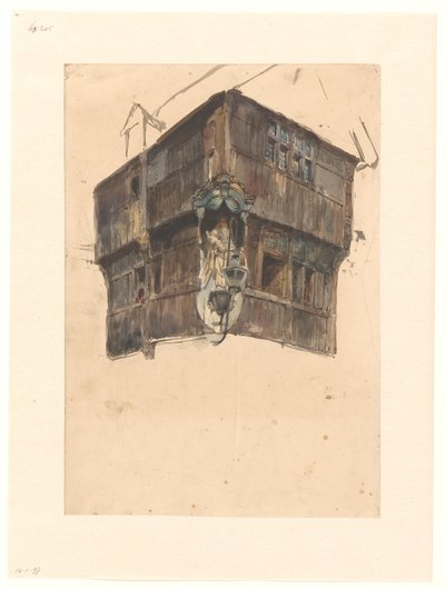 Studie van de bovenste verdieping van een hoekhuis door Johannes Bosboom
