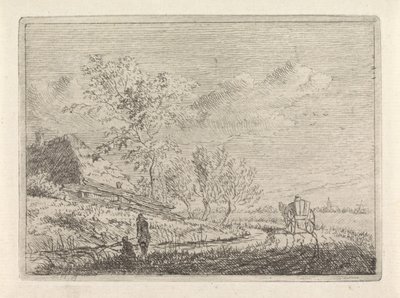 Landschap met kar en twee vissers door Johannes Christiaan Janson