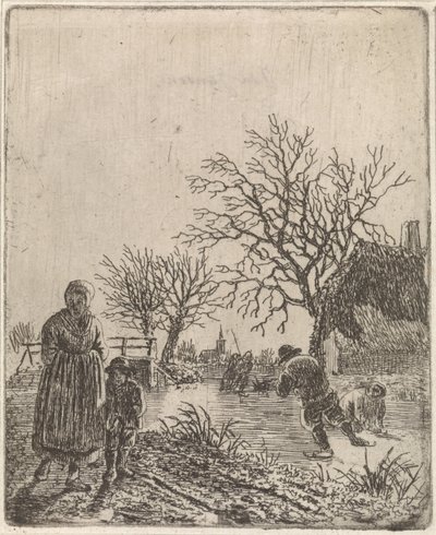 Landschap met schaatsers door Johannes Christiaan Janson