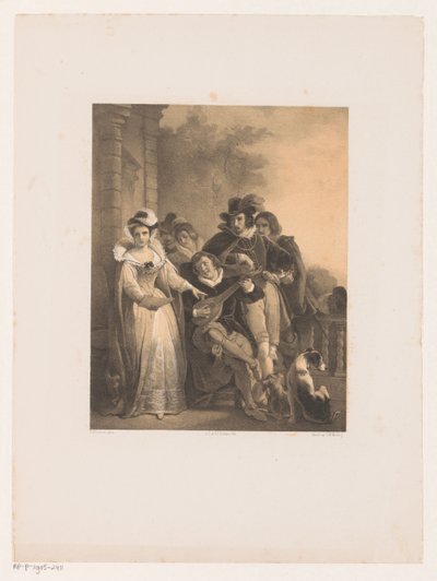 Gezelschap met luitspeler en zangeres door Johannes Christiaan d