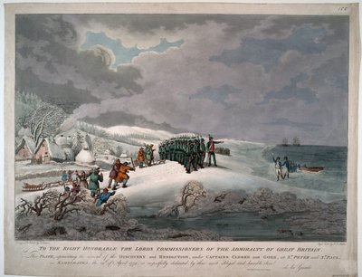Aankomst van de Resolution en Discovery aan de oostkust van Kamtsjatka onder kapiteins Charles Clerke (1740-1779) en John Gore (overleden in 1790) door Johannes Eckstein