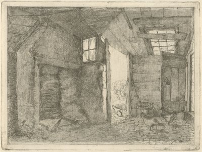 Schuur met kippen door Johannes Everhardus Rijnboutt