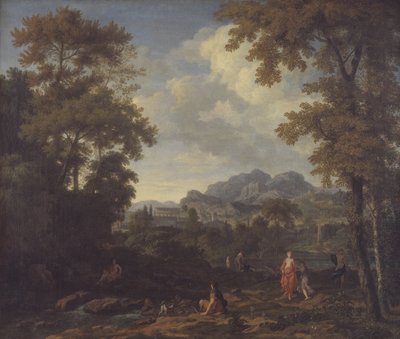Klassiek landschap met Diana (?) en haar nimfen door Johannes Glauber