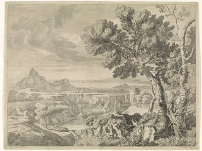 Landschap met ravijn en waterval door Johannes Glauber