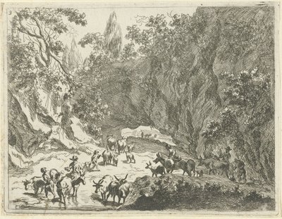 Berglandschap met herders en vee door Johannes Gronsveld