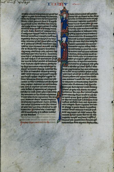 Initiaal I met Elimelech en Naomi: Blad uit een Latijnse Bijbel 1 van 2 uitgesneden bladeren, c. 1250 door Johannes Grusch Atelier